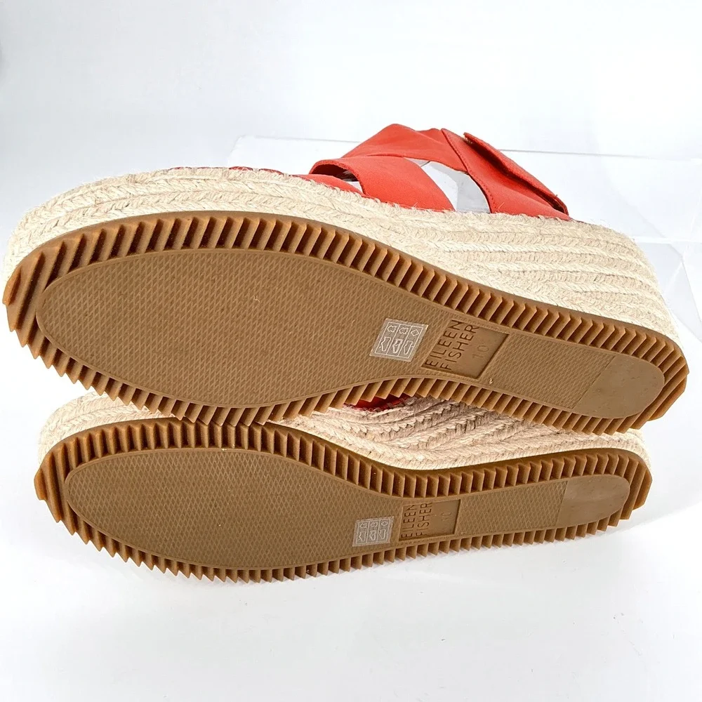 Eileen Fisher Size 10 Red Poppy Willow Leather Espadrille Wedge NEW Sandals $198